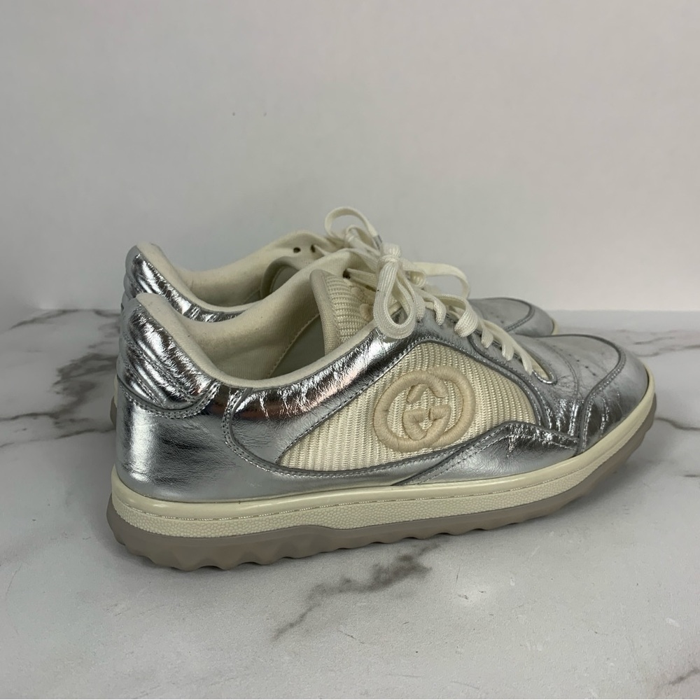 GUCCI Silver Metallic Women’s Low-Top Lace-up Sneakers 36 - Picture 12 of 16